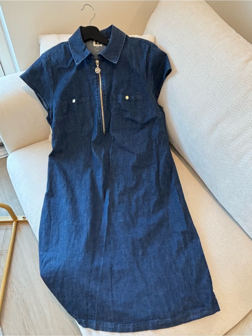 Chambray Zip-Front Shirt Dress - Blue